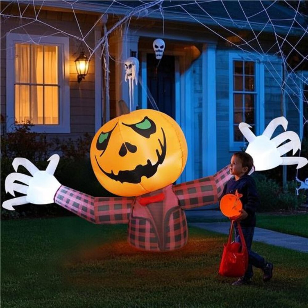 7FT Long Halloween Inflatable Outdoor Decorations, Giant Pumpkin Ghost